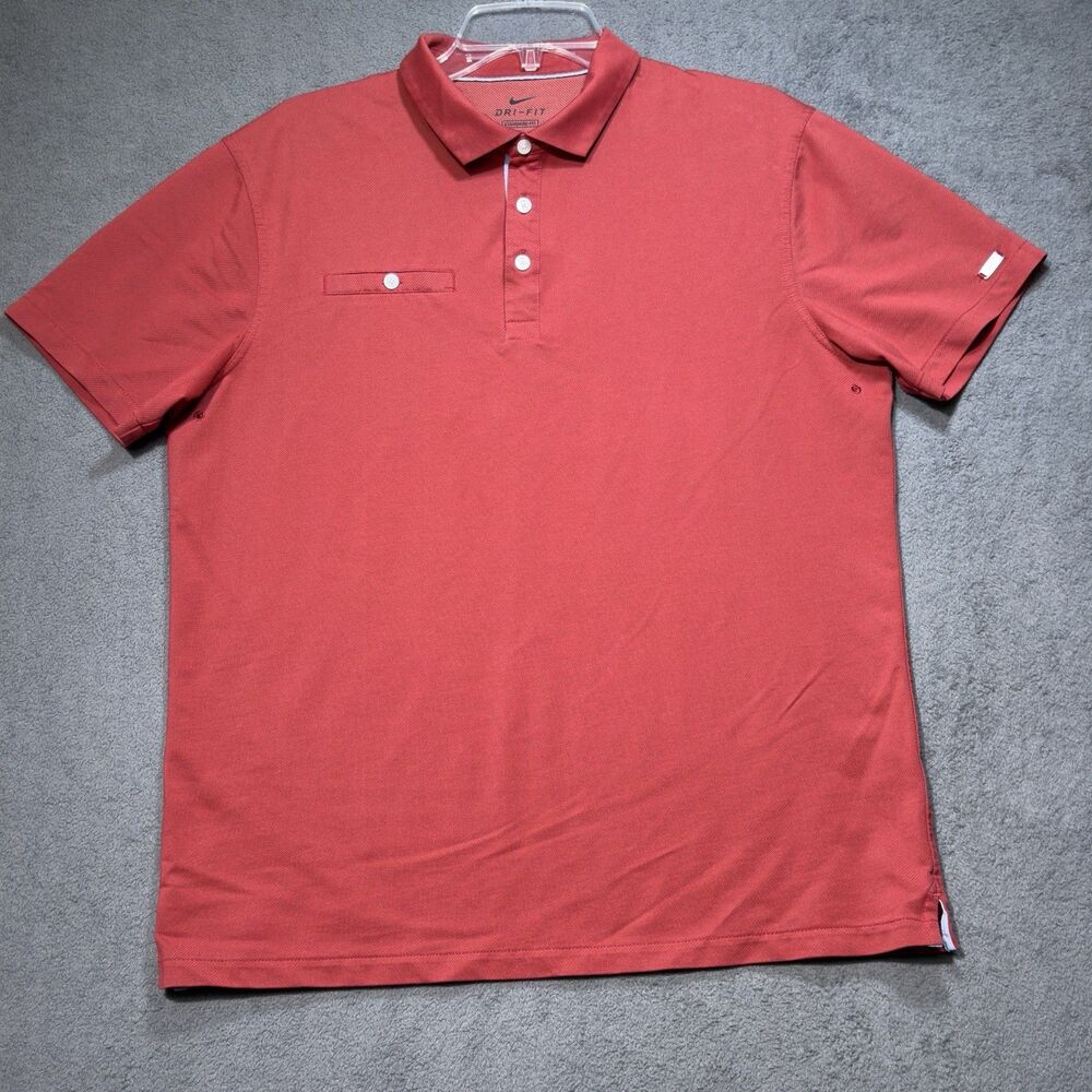 Nike Dri-Fit Golf Polo Shirt Mens M Heather Red Standard Fit SS Pocket Logo